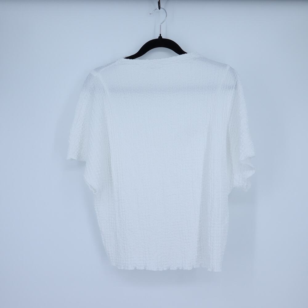 Zara Crinkled Knit Top White Crew Neck Short Sleeve Casual Women's M